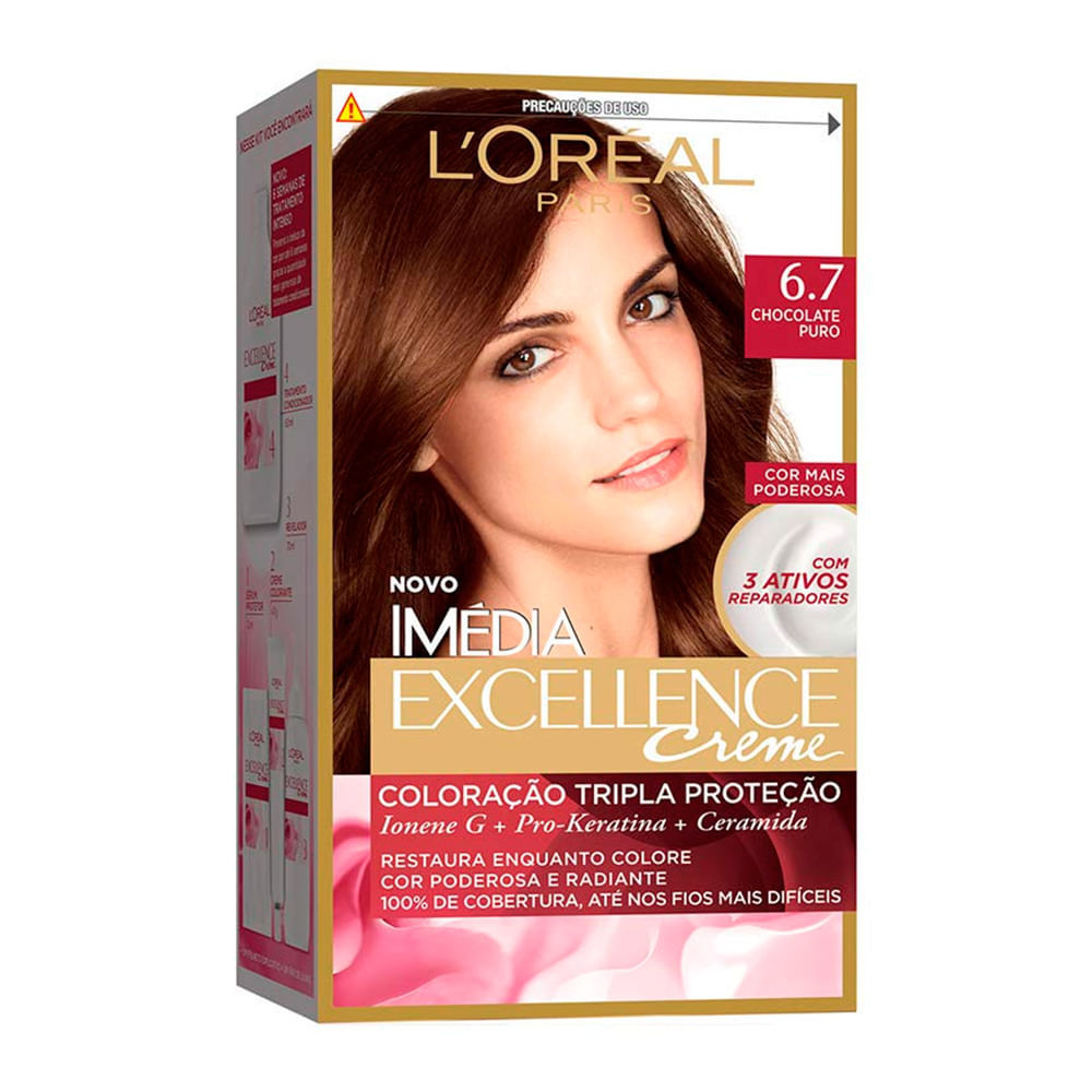 Tintura Creme Imédia Excellence L'oréal Chocolate Puro 6.7 Kit em Oferta na Shopee
