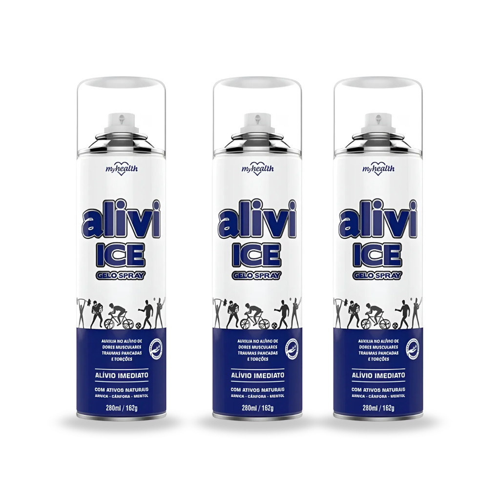 Kit 3 Gelo Spray Alivi Ice 280ml Esportivo Massagem Dor Musc