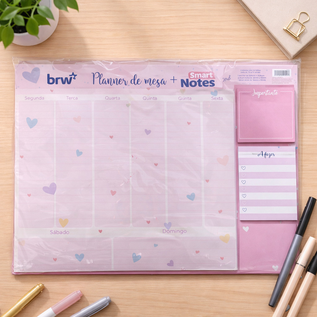 Planner de Mesa Semanal Fofo bloco 54 folhas off set 90g Não Datado destacável Tarefas
