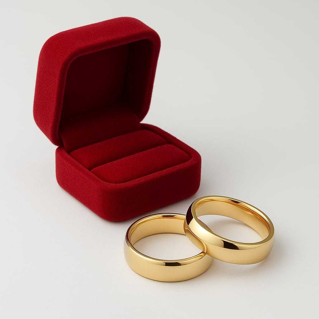 Alianças de Casamento 6mm Banhada a Ouro 18K Par c/ Estojo Luxo
