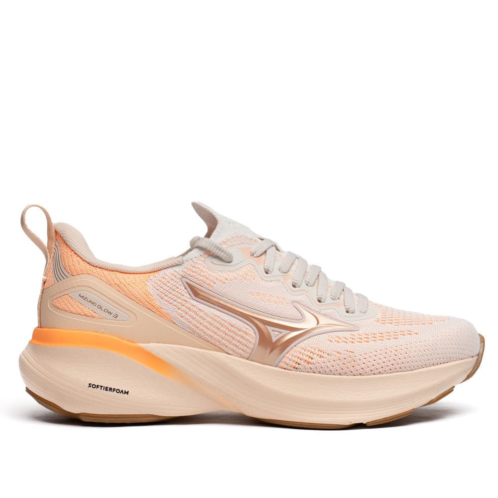 Tênis Feminino Mizuno Glow 3 Knit Softierfoam Bege/Laranja