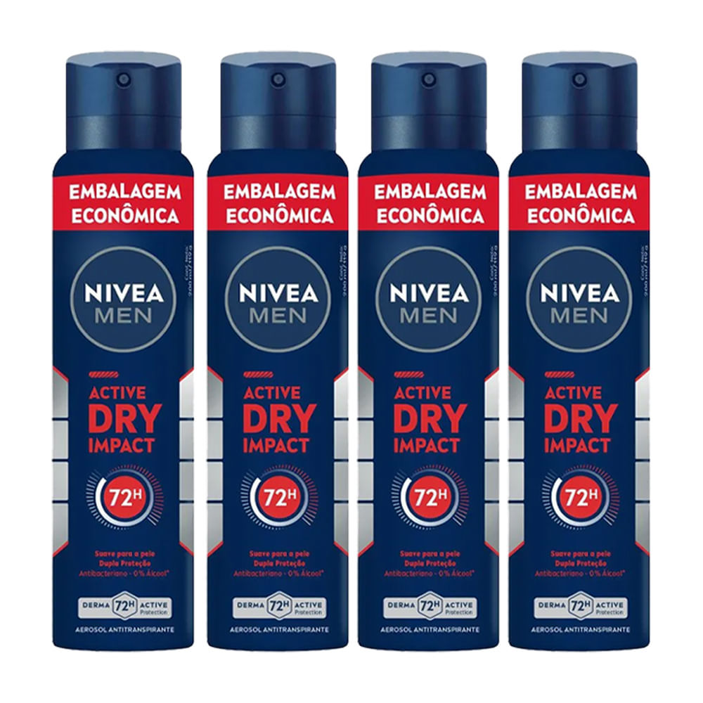 Kit Desodorante Aerosol Nivea Dry Impact For Men 200ml - 4 unidades em Oferta na Shopee