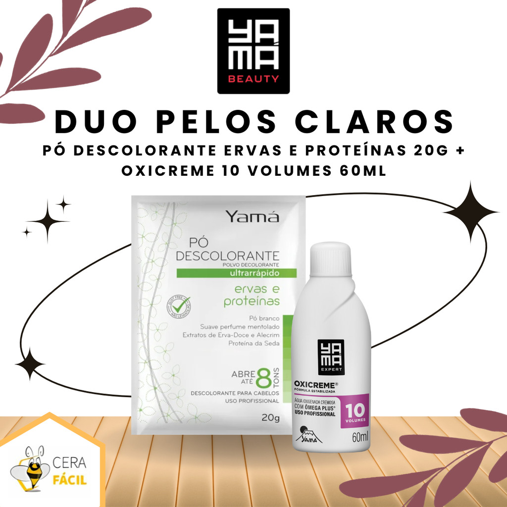 Kit Duo Pelos Claros Yamá - Pó Descolorante Ervas 20g + Oxicreme 60ml