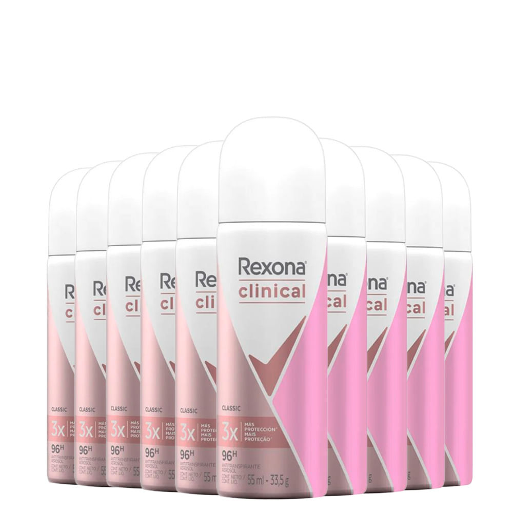 Kit Desodorante Antitranspirante Aerosol Rexona Woman Clinical Classic ExtraDry 55ml - 10 Unidades em Oferta na Shopee