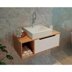 Gabinete de Banheiro Suspenso BN3644 s/ Cuba 1 Porta 80cm cor Amêndoa/Branco - Tecno Mobili