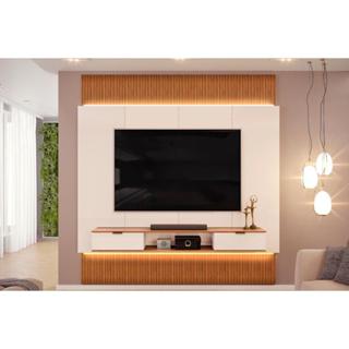 Painel Home p/ TV até 85 Polegadas Hit 2290 100% MDF Extensível c/ Led de 240 a 290cm Freijó/Off White - DJ Móveis em Oferta na Shopee