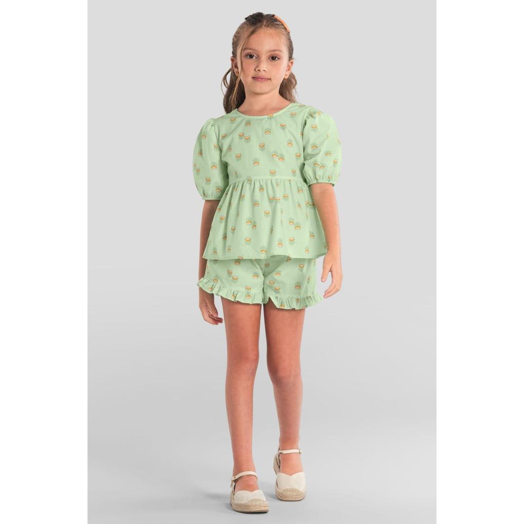 Conjunto infantil menina estampado Mundi