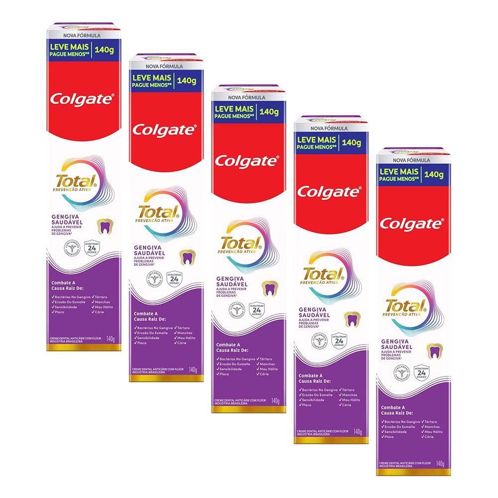 Kit 5 Cremes Dentais Colgate Total Gengiva Reforçada 140g