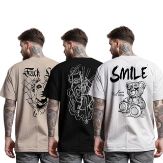 Kit 3 Camisetas Masculinas Estampada Streetwear Algodão Fio 30.1