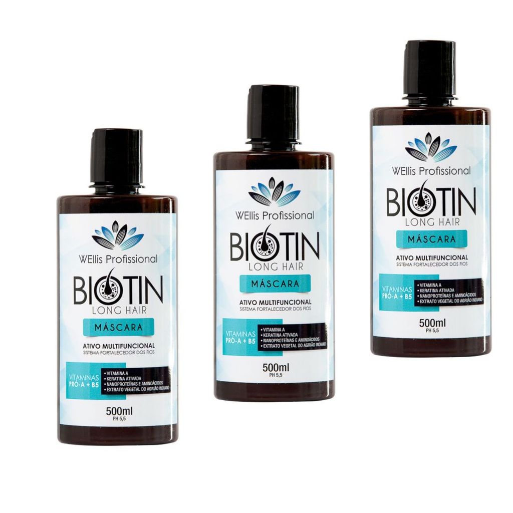 3 Máscaras Biotin Hidrata Nutri Recupera 500g Auxilia Cresce