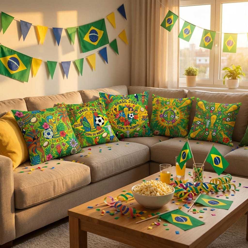 Kit  4 Capas de Almofada Brasil Copa do Mundo 2026 Torcida Lançamento com ziper.