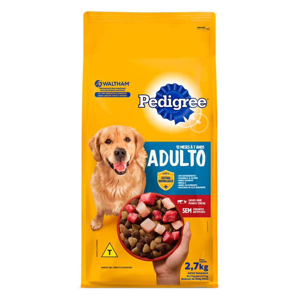 Ração para Cães Pedigree Adultos Sabor Carne Frango e Cereais 2,7kg em Oferta na Shopee