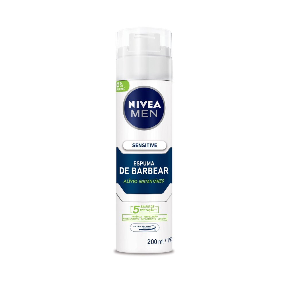 Espuma de Barbear Nivea Men Sensitive Ultra Glide 200ml em Oferta na Shopee