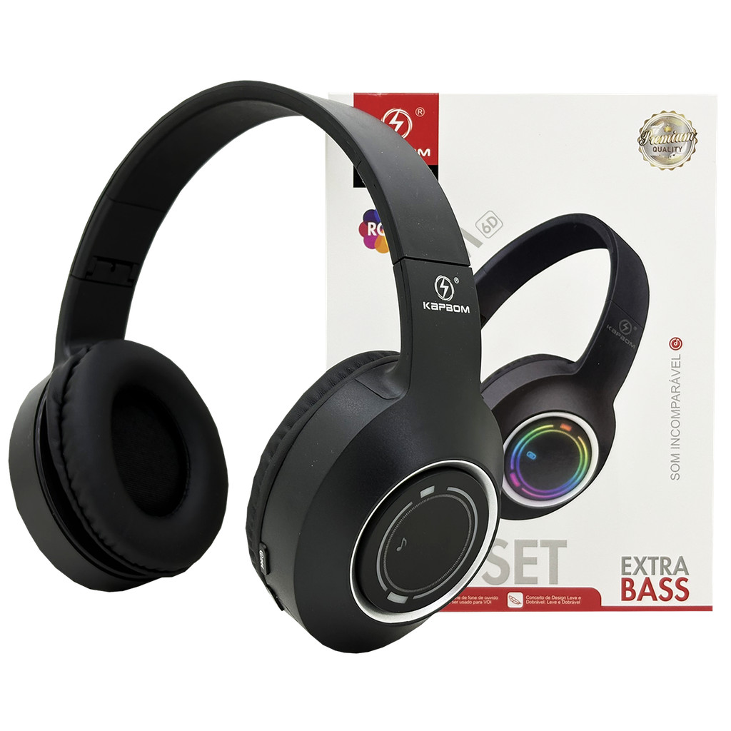 Fone de Ouvido Bluetooth LED Kapbom RGB com Microfone em Oferta na Shopee