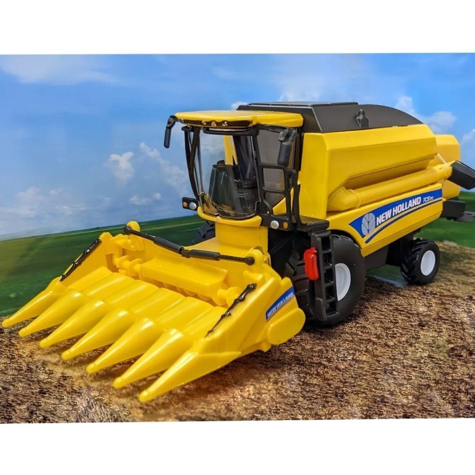Miniatura Trator Agrícola New Holland TC5.90 c/ Colheitadeira Plataforma de Milho - Farm Land - Burago