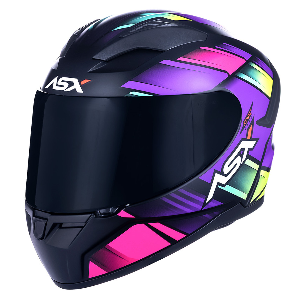 Imagem Capacete Esportivo Integral Moto Asx City Start Preto Fosco Rosa/Lilás Tamanhos
