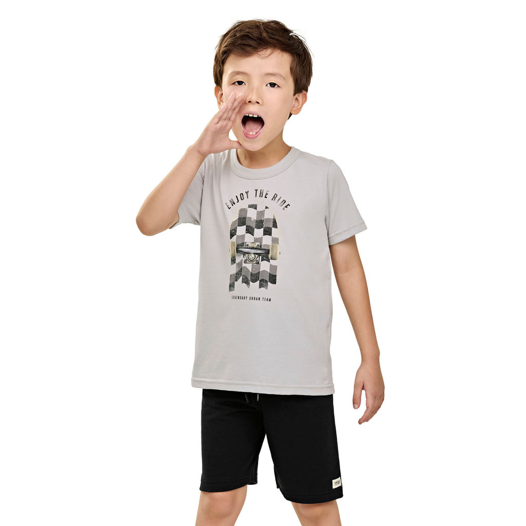 Conjunto Curto Infantil Menino Skate Elian Cinza em Oferta na Shopee