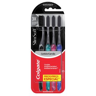 Escova Dental Colgate Slim Soft Black Macia Cores Sortidas 4 Unidades em Oferta na Shopee