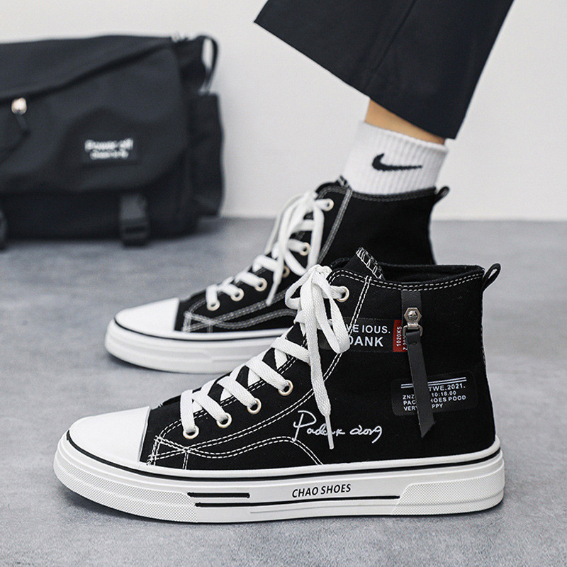 Tênis masculinos de lona, tênis de outono 2024, tênis pretos versáteis para skate, tênis esportivos juvenis de tecido, t