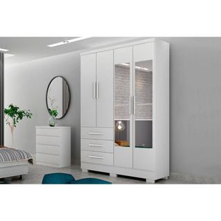Guarda Roupa Solteiro 4 Portas e 3 Gavetas c/Espelho e Pés Encant/Berlim Branco - Novo Horizonte em Oferta na Shopee