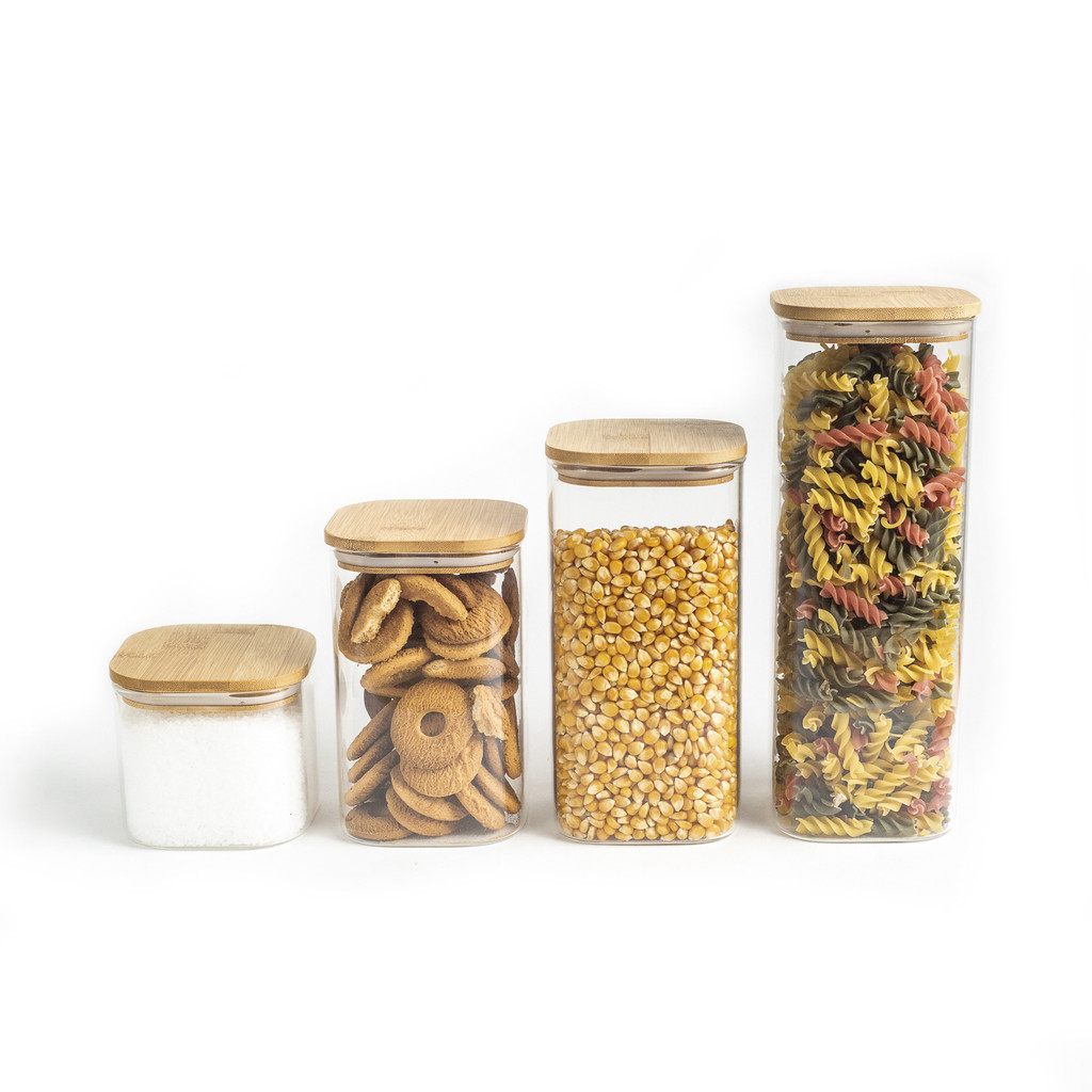 Kit Potes Mantimento Quad Flat 600/1100/1400/1900ml - 4 pçs Oikos