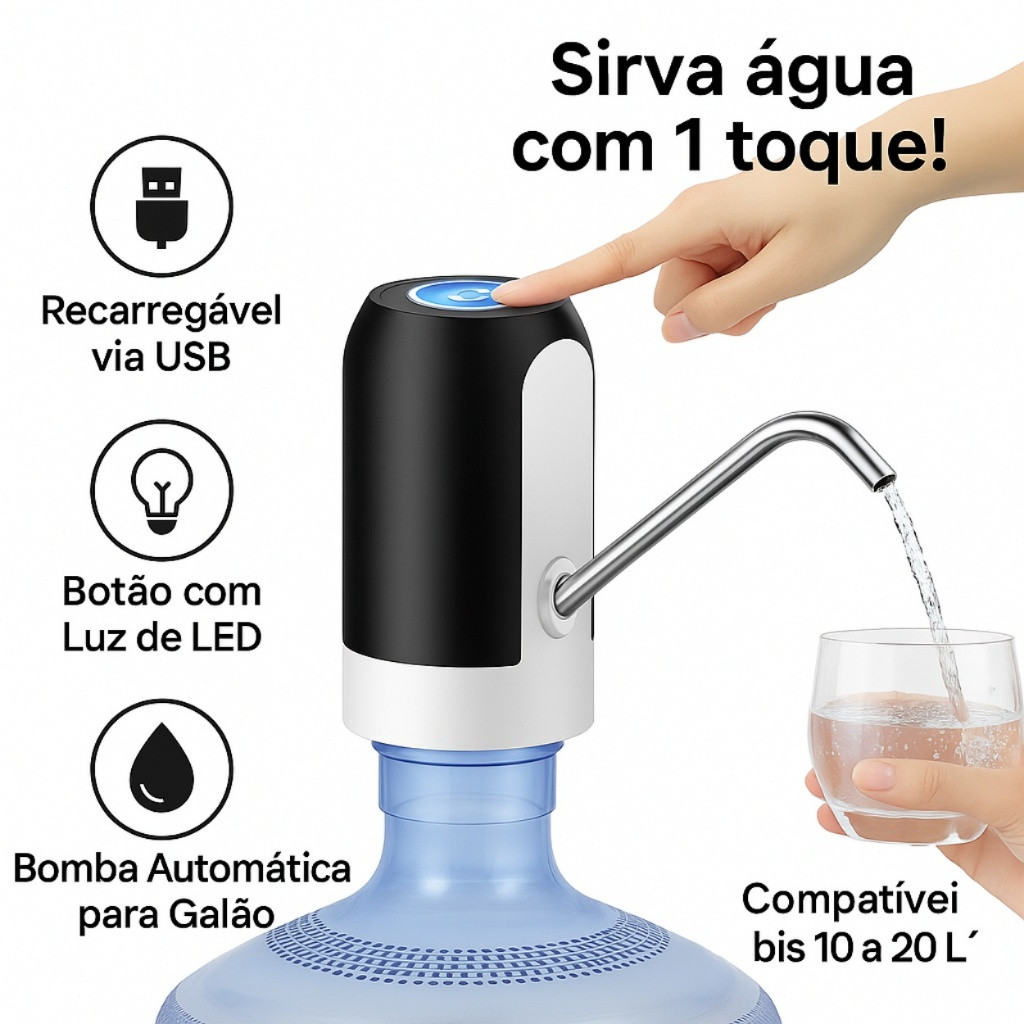 Bomba Elétrica Filtro 20L Para Galão De Água Bebedor Eletrico De Agua Com Carregamento Usb Orbitta