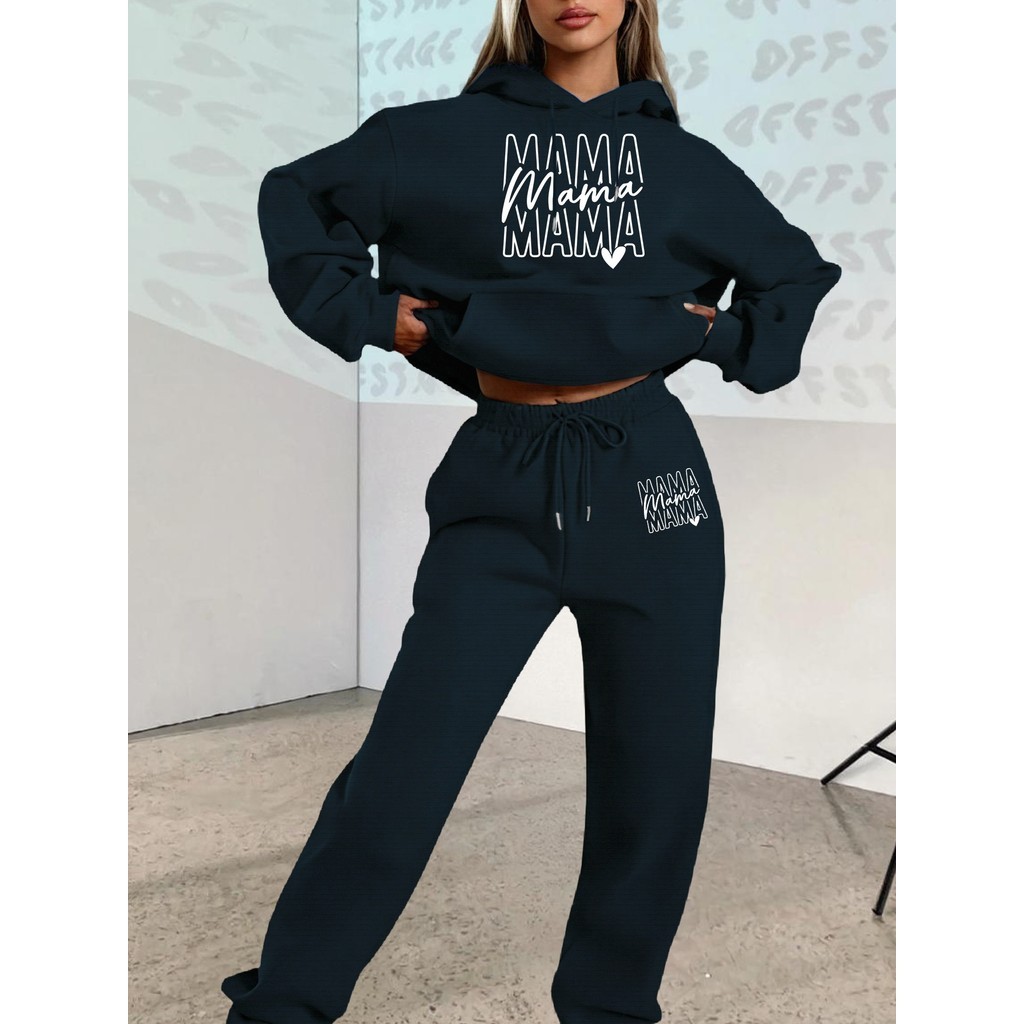 Conjunto de Duas Peças unissex Outono/Inverno 2025, Moletom Casual com Estampa MAMA, Promoção envio rápido