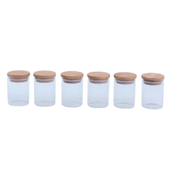 Kit 6 potes de vidro herméticos com tampa de bambu 110ml - Oikos