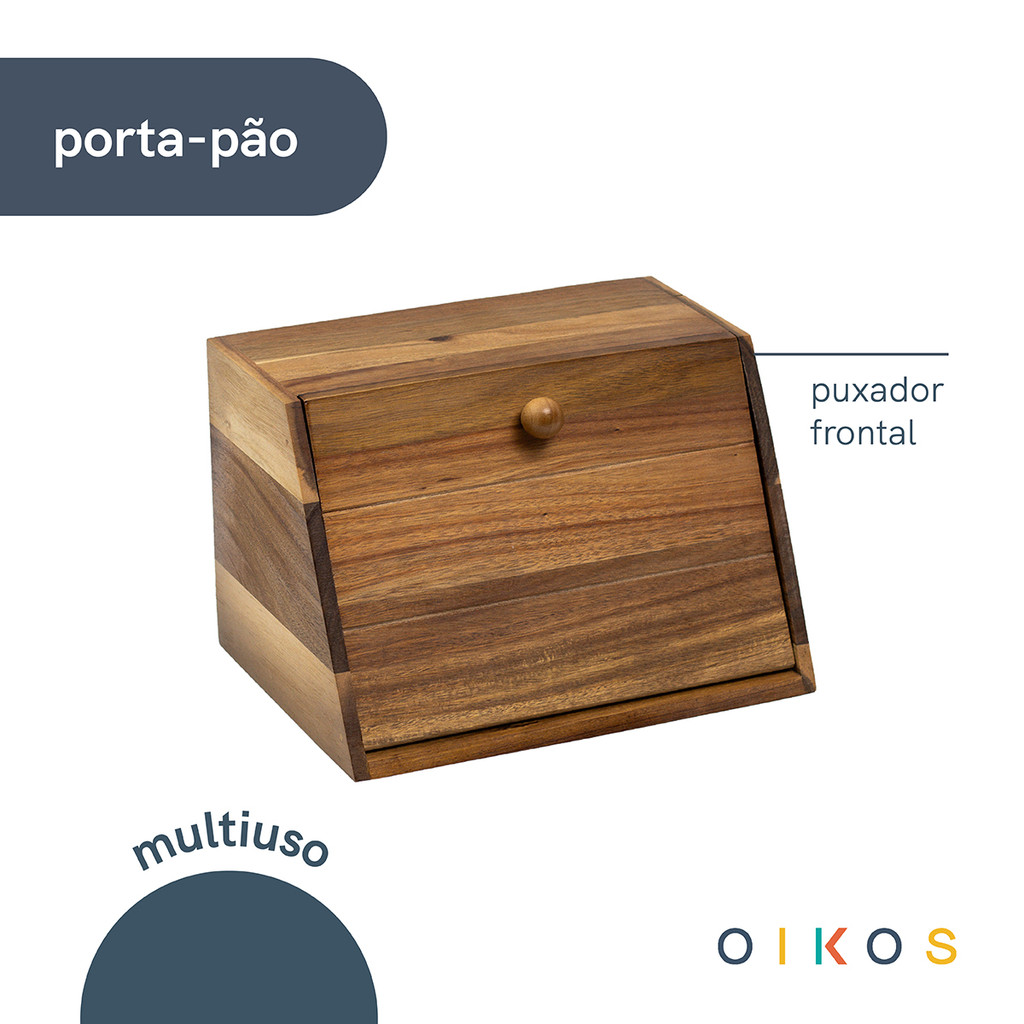 porta pão com tampa de madeira acácia - Oikos — imagem 2 de 2
