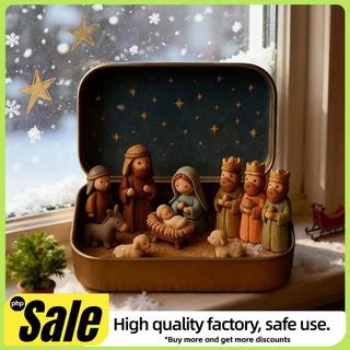 Conjunto De Presépio De Natal , Tamanho De Bolso , Pequena Caixa De Lata , Decoração De Nascimento De Jesus Exibição De 
