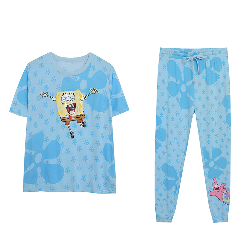 Comércio exterior bonito dos desenhos animados impresso de manga curta feminino Homewear terno pijamas camiseta calças s