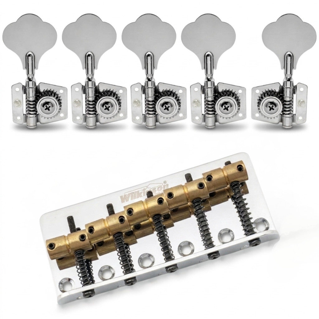 Kit Para Contra Baixo Jazz Bass Com Ponte Wilkinson Vintage Saddle em Latão + Jogo de Tarraxas 4x1