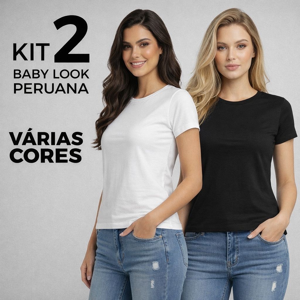 Kit 2 T-shirt Lisa Peruana 40.1 Cotton Pima Sem Estampa Feminina Baby Look Tee Camisa Unissex Blusinha Elastano Kit 2 T-shirt Lisa Peruana 40.1 Cotton Pima Sem Estampa Feminina Baby Look Tee Camisa Unissex Blusinha Elastano