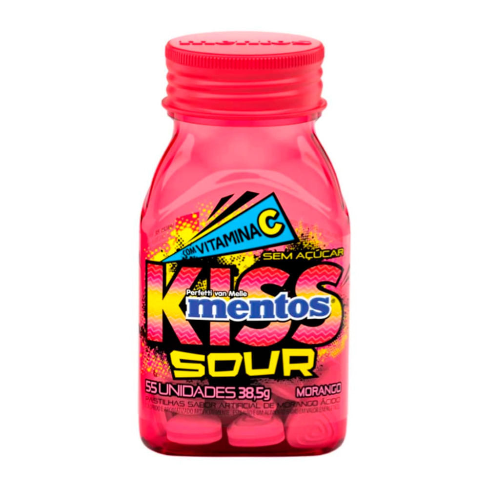 Bala Mentos Sour com Vitamina C Sabor Morango Ácido Sem Açúcar 38,5g em Oferta na Shopee