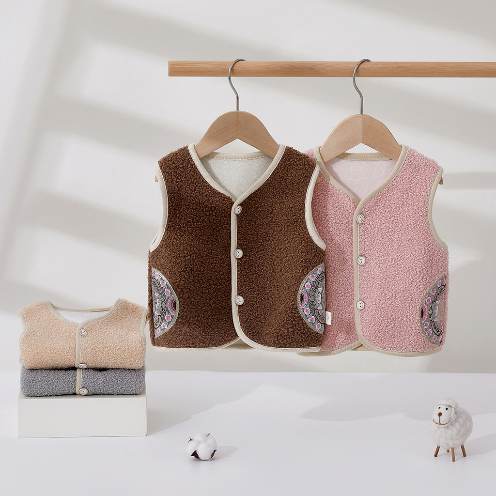 Colete infantil outono inverno engrossado exterior usar colete feminino bebê colete de lã quente estilo chinês colete be