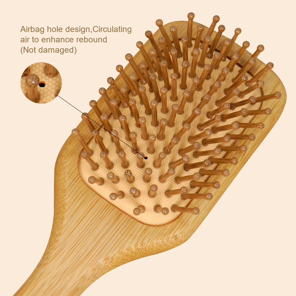 Escova De Cabelo De Bambu Antiestática Massagem No Couro Cabeludo Almofada De Ar Ferramenta De Estilo Presente De Cuidad em Oferta na Shopee