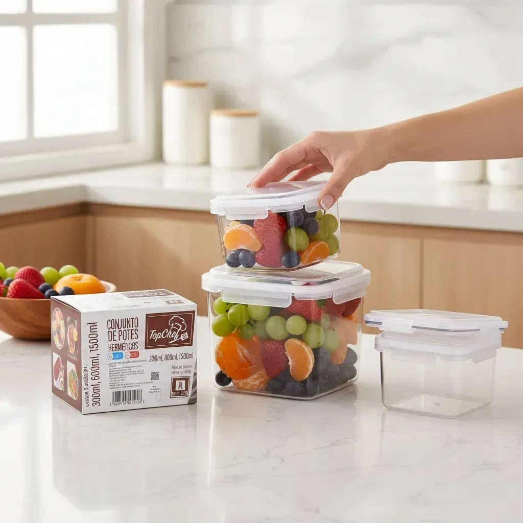 Conjunto Com 03 Potes Herméticos Térmicos Café Açúcar Mantimentos Despensa Vidro Borossilicato Inox Vedação Hermético
