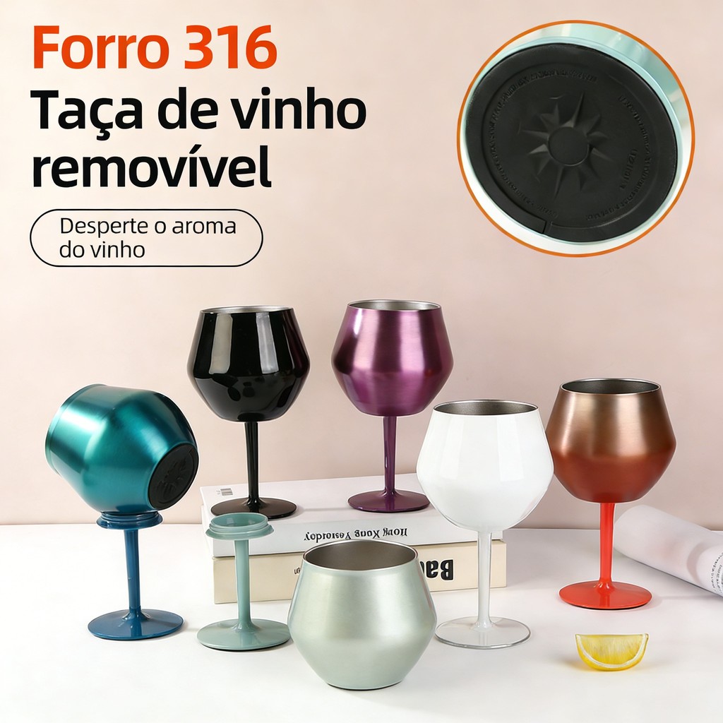 Taça Copo Térmico Aço Inox 2 Em 1 410 ml | Haste Removível, Parede Dupla e Isolamento em Oferta na Shopee