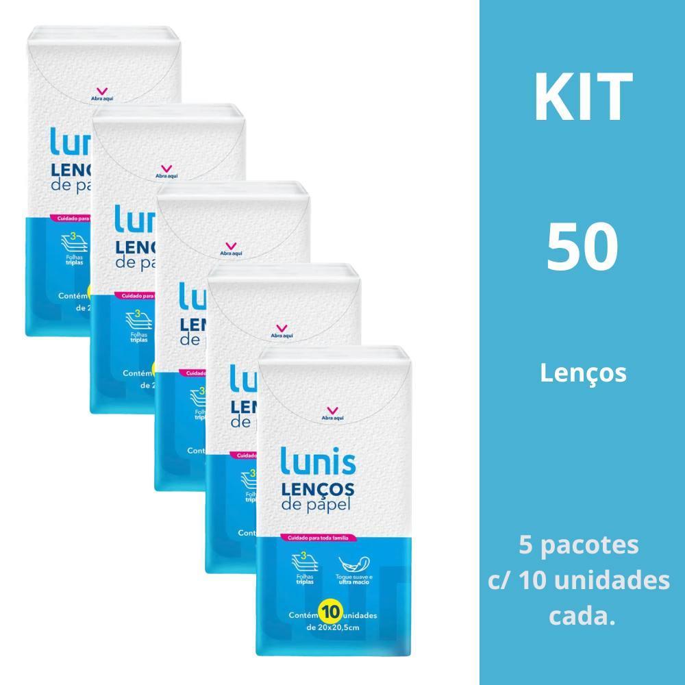Lenco de Papel Lunis c/10un  Kit com 50 lenços