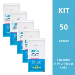 Lenco de Papel Lunis c/10un Kit com 50 lenços