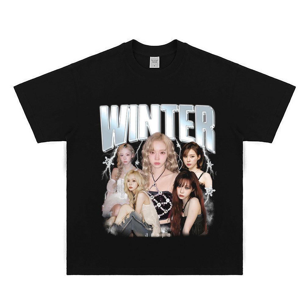 Music Soul Camiseta Feminina Kpop Winter Estampa Grupo Aespa Algodão Confortável Estilosa Divertida Moda Feminina