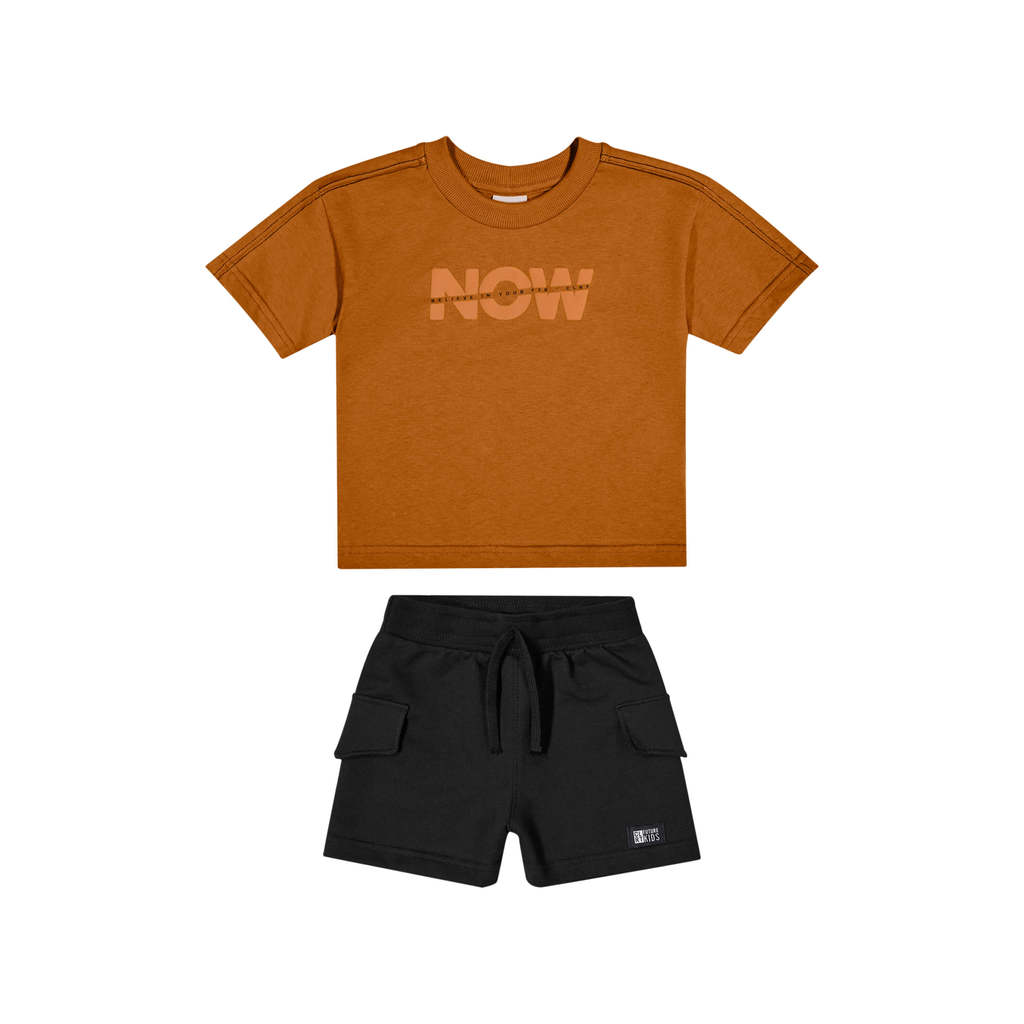 Conjunto Infantil Menino Recorte Mangas Colorittá Marrom em Oferta na Shopee