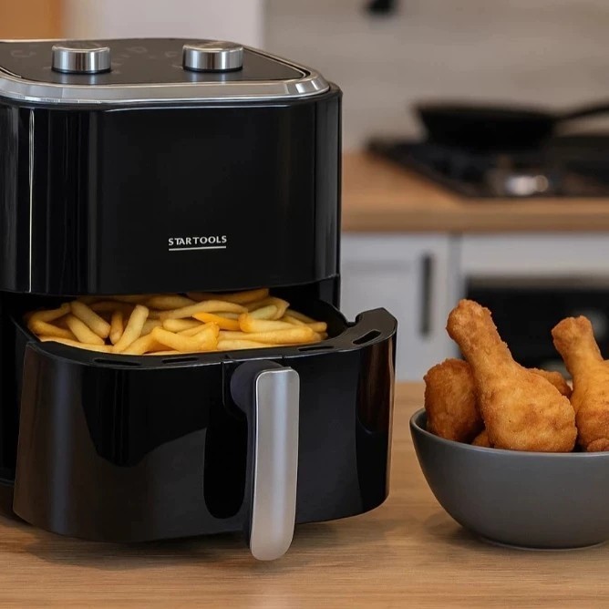 Fritadeira Elétrica Air Fryer Preta Sem Óleo Preparo Batata Carne Fritura Saudável Achadinhos