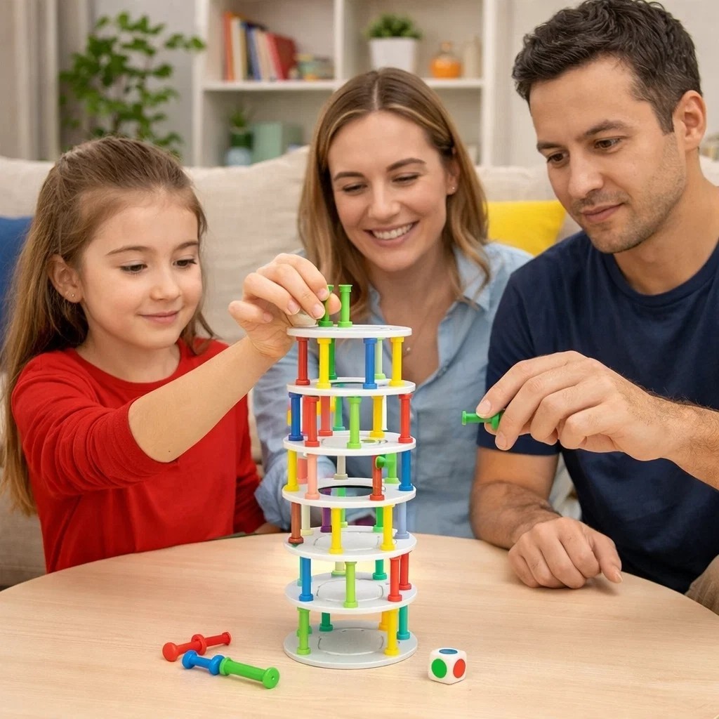 Jogo Blocos Madeira Torre Estratégia Diversão Família Amigos Desafio Criança Achadinhos