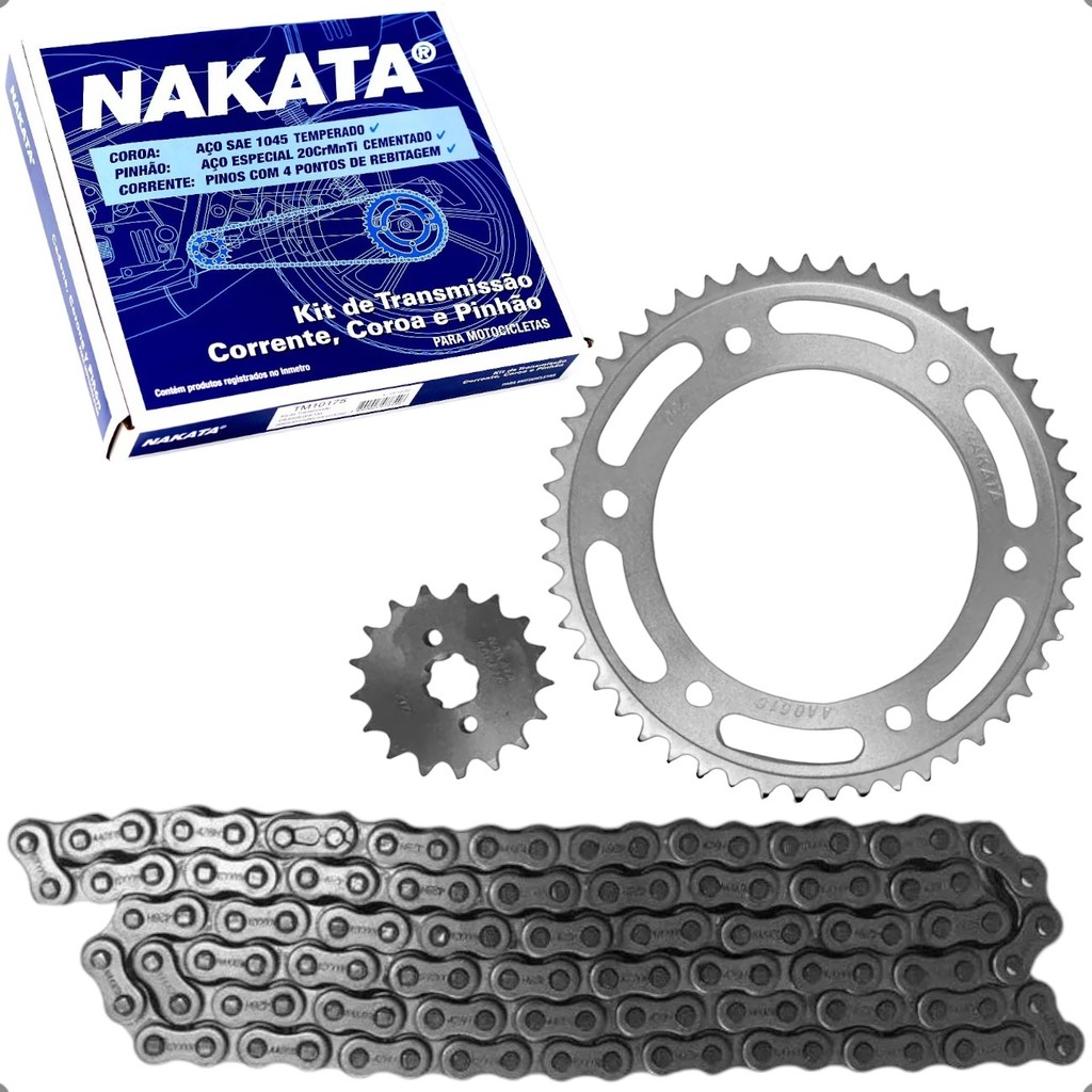 Kit Relação Coroa Pinhao Corrente Nakata Honda NXR 150 BROS 2005 2006 2007 2008