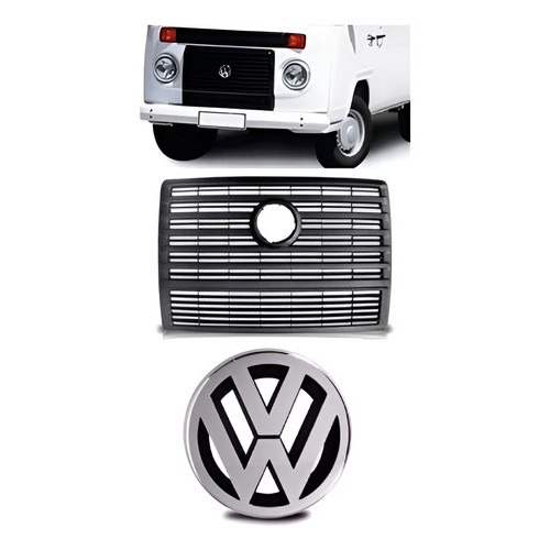 Grade Radiador Kombi 06/08 + Emblema Preto Ambos Os Lados