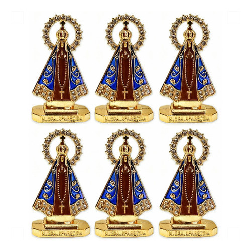 Kit 6 Santinha Imagem Nossa Senhora Aparecida Painel Carro Dourado