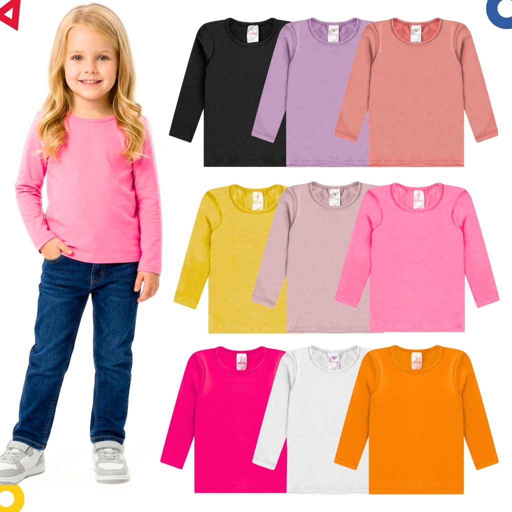 Kit 4 Blusas Infantil Feminina Térmica Segunda Pele Manga Longa Forrada Inverno