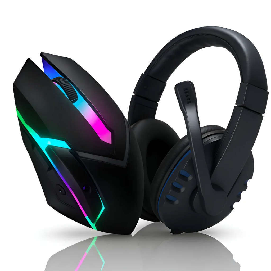 Kit Mouse LED RGB E Fone Headset Para Ps4 XBOX Celular Gamer USB P2 Computador Note Jogos