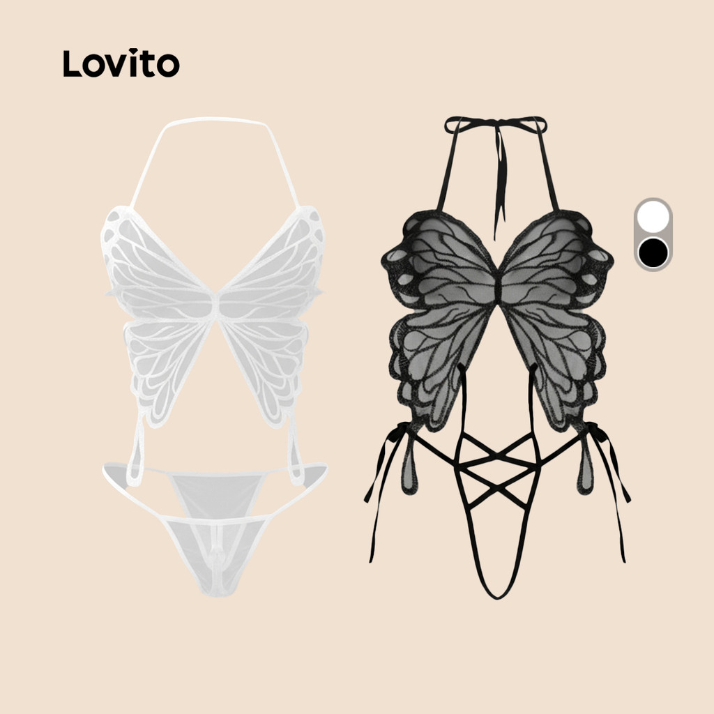 Lovito Laço de Arco Primavera/verão Lingerie Preta Sexy para Mulheres LNE134285 em Oferta na Shopee